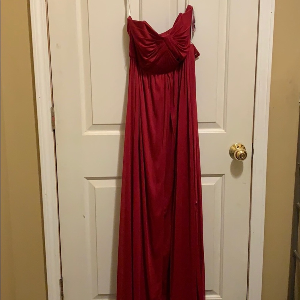 Floor length David’s bridal strapless dress